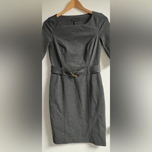 Banana Republic gray ponte knit dress, size 2, 3/4 sleeves, belted, 3-season.
